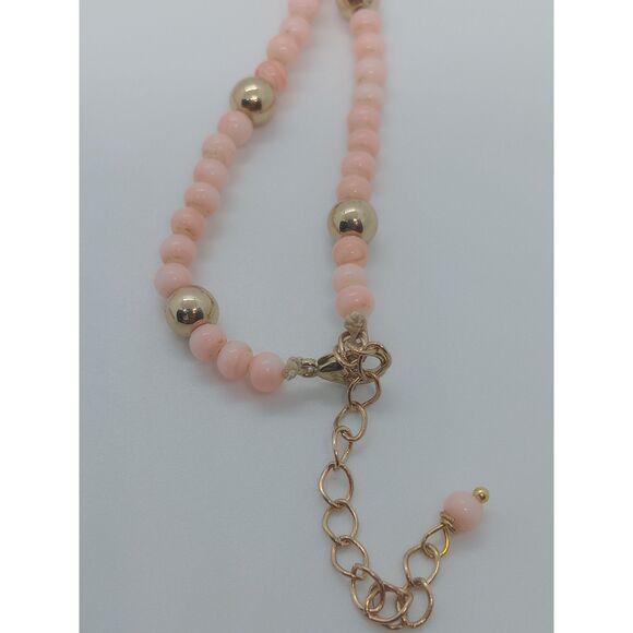 Vintage Marbled Peach Glass Beaded Gold Tone Pendant 23-25" Necklace & Earrings - Picture 6 of 6